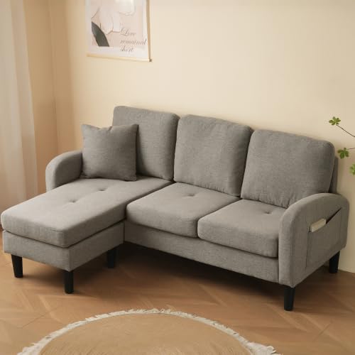 vutizal Sofá esquinero de 3 plazas modular con chaise longue otomana, 166 x 118 x 77 cm pequeño, montaje a la izquierda a la derecha, funda de lino de algodón transpirable, sofá acolchado para salón