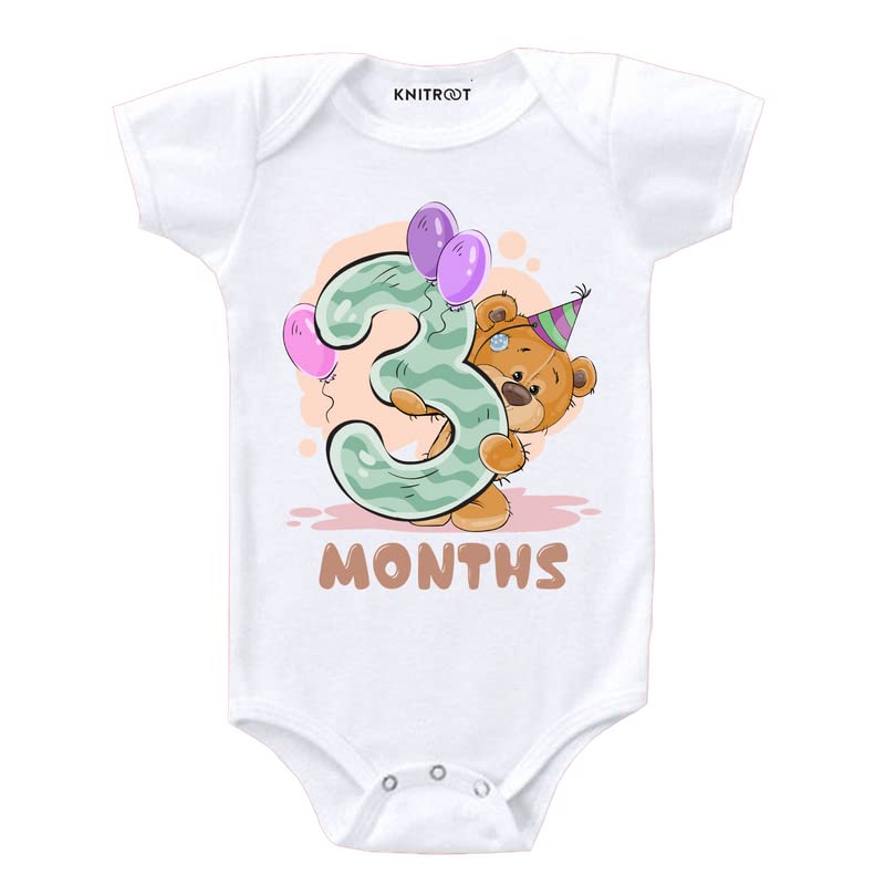 Knitroot Monthly Birthday Teddy Special, Newborn Baby Half Sleeve Unisex Romper, Onesies, Sleepsuit, Body Suit, Envelope Neck, 1 to 12 Months Print, 0-12 Months, Infant Cloth for Boys & Girls