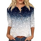 Vestidos de punto baratos Camiseta informal para mujer con cuello en V, degradado colorido, estampado geométrico, botón, mangas largas, túnica blusas negras blusa de gran tamaño para mujer, azul
