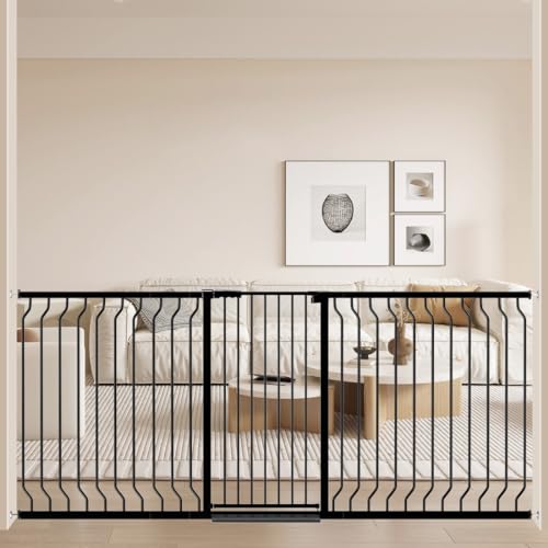 WAOWAO Extra Tall 40.55" Baby Gate 76.77-85.43" Wide Pressure Mounted Walk Through Swing Auto Close Safety Black Metal Toddler Child Dog Pet for Indoor Stairs,Doorways,Kitche