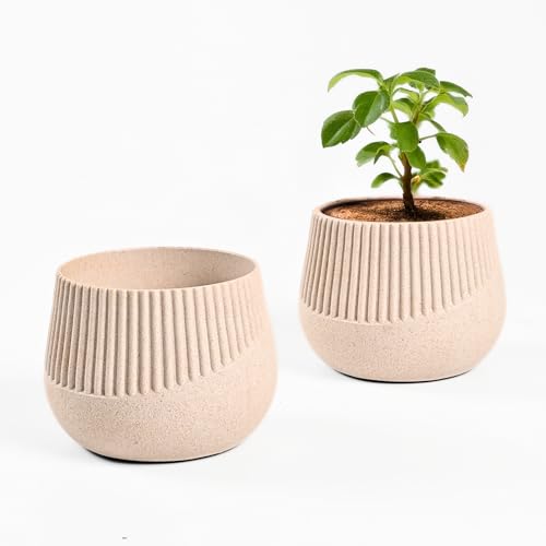 Image of Eha Earth Friendly Oreo 4 inch Small pots for Indoor Plants | Set of 2 | Plant Pot Made with Bamboo Fibers | Table Top Planters for Home Decor and Office, Flower Pot for Living Room | Sand Castle