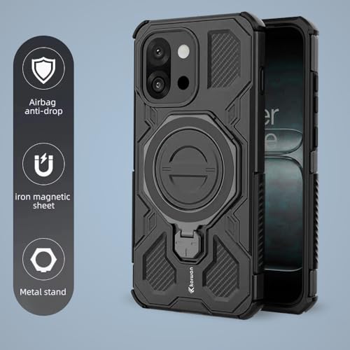 Image of KARWAN Tough Shockproof Armor Back Case Cover Compatible with Oneplus 13T with 360 Degree Rotation Magnetic Attraction Ring, Holder Heavy Duty Rugged Cover with MagEaze Wireless Charging (Black)