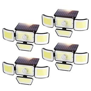 CHARKEE Solar Lights Outdoor with Motion Sensor, 3000LM 6500K High Brightness, 3 Lighting Modes, IP65 Waterproof 270°Wide Angle Security Flood Lights for Outside Yard Garage Parking Lot, 4Pack