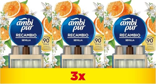 Ambipur 3Volution Naranja y Neroli Recambio De Ambientador Eléctrico 20 ml, 3 Aromas Que Se Alternan Para Combatir Los Olores (Paquete de 3)