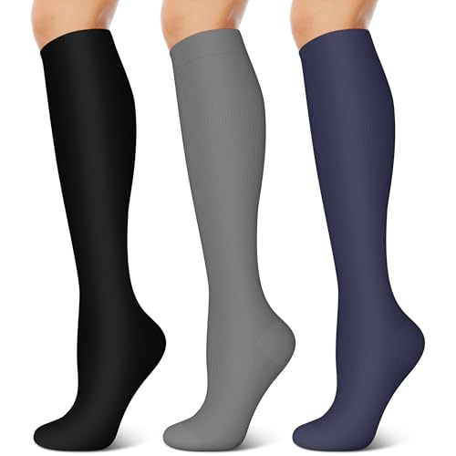 Image of 3 Pairs Compression Socks for Women & Men 15-20 mmHg- Best Support for Nurses, Running, Hiking, Recovery & Flight Socks