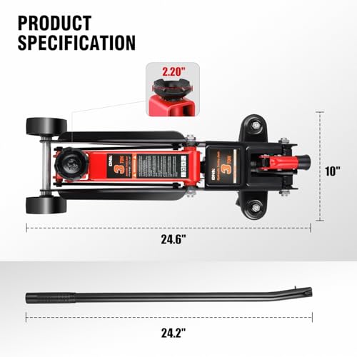 Image of DNA Motoring 3 Ton Low Profile Floor Jack, 3 tons (6000 lbs) Capacity Fast Lift Hydraulic Trolley Service /Floor Jack, 7.7-21 inch Lifting Range, Red, TOOLS-00674-RD