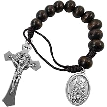 TALISMAN4U Saint Benedict Medal Crucifix One Decade Prayer Pocket Rosary 10mm Wooden Beads Open Style St Michael Medal St Christopher Tenner Rosaries Handmade Catholic Gift