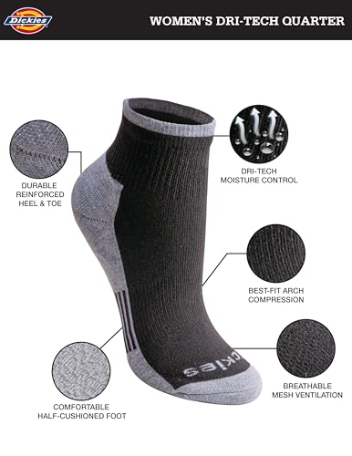 Image of Dickies Women's Dri-tech Moisture Wicking Quarter Socks (6 & 12 Pairs)