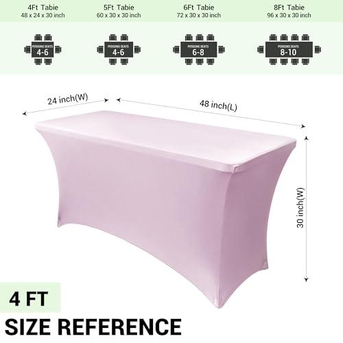 Image of Obstal 4Ft Stretch Spandex Table Cover for Standard Folding Tables - 2 Pack Universal Rectangular Fitted Tablecloth for Party, Banquet, Events, Trade Show (Light Pink, 48L x 24W x 30H Inches)