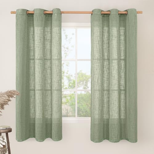 Image of LAMIT Linen Blended Curtains 63 Inches Long, Soft Thick Linen Textured Light Filtering Drapes Bronze Grommet Small Window Drapes for Bedroom /Kitchen /Basement, 2 Panels, 34 x 63 Inch, Sage Green