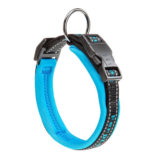 Ferplast Collare Cane SPORT DOG, Collare per Cani, Collare Cani Taglia Media, Soffice Imbottitura, Cuciture riflettenti, Etichetta per nome dell'animale, Misura: 2 cm (33-43 cm), Blu