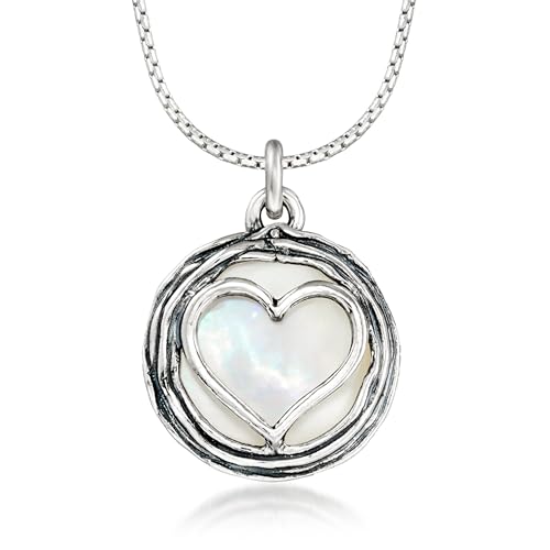 Ross-Simons Mother-Of-Pearl Heart Overlay Necklace in Sterling Silver. 16 inches