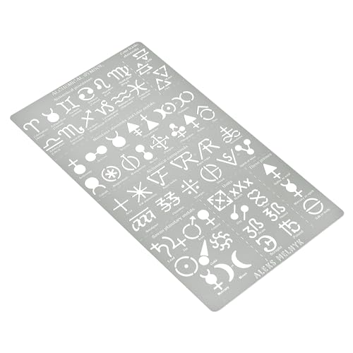 Aleks Melnyk No.398 Metal Stencil, Alchemical Symbols, Small Stencil, 1 PCS, Template for Wood Burning, Engraving, Crafting, Scrapbook
