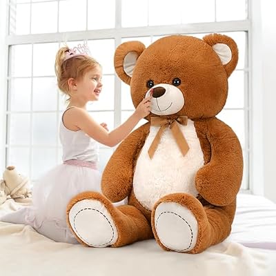 MorisMos Giant Teddy Bear Stuffed Animal 4 Feet,51'' Large Stuffed Bear for Girlfriend Boyfriend Wife Mom Fiancee Valentine's Gift,Big Bear Plush for Kid Birthday Christmas Baby Shower Decor,Brown