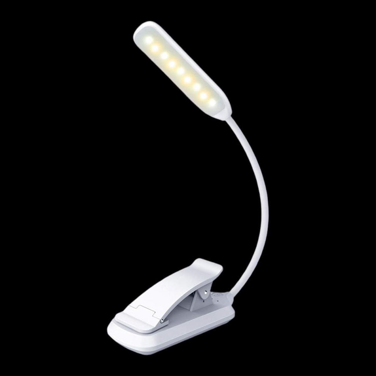 USB Rechargeable LED Reading Lamp with Clip, Eye-Protection Bedside Clamp Light, White 88x40x220mm, Portable Nightlight for Bedroom and Study