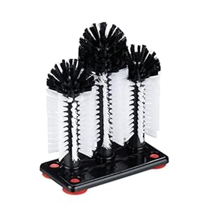 Relaxdays Glass Cleaning Brushes, 3 Scrubber Heads, Suction Cups, Bar, Party, H x W x D: 22 x 18.5 x 9.5cm, Black/White, PP, PVC, Pack of 1