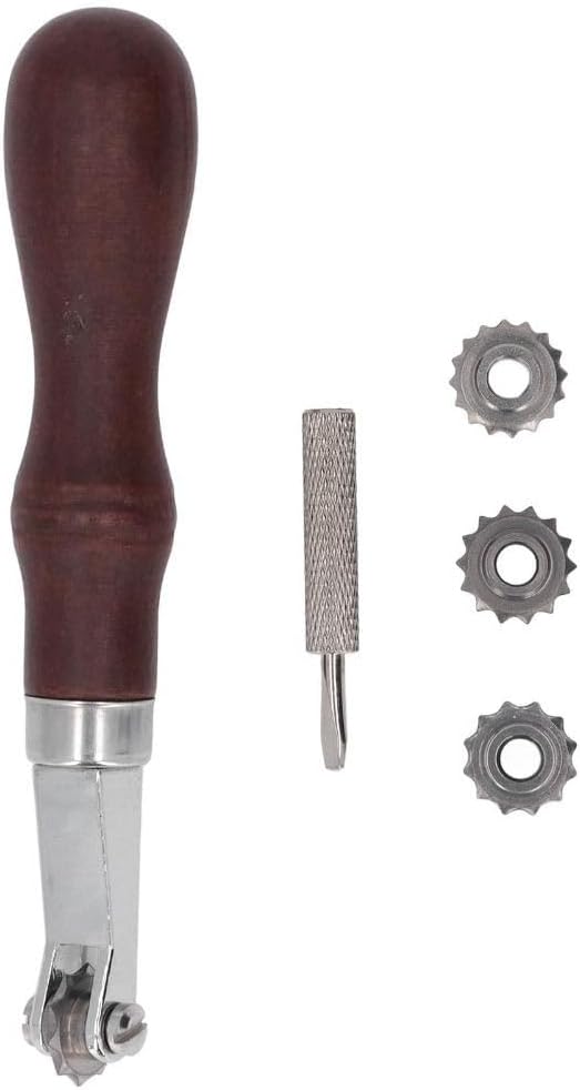 MOPFOL 6 Pcs Leathercraft Stitching Spacer Set - 3/3.5/4/5mm Overstitch Wheels with Wood Handle for Leather Sewing & Embossing Tool Kit
