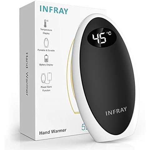 infray Hand Warmers Rechargeable, USB-C 5200mAh Reusable Pocket Warmer/Power Bank, Electric Portable Hand Warmer Double-Sided Heating Hand Heater, Ideal Winter Gift for Women Men (Black) Cover