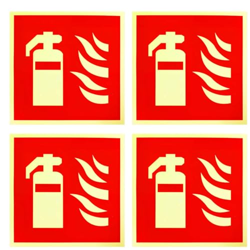 HABNI Señal De Extintor, 4Pcs Señal Extintor 15X15Cm, Señal De Protección Contra Incendios Extintor, Señal Luminiscente Extintor, Señal De Pvc, Paneles De Seguridad, Para Exterior E Interior