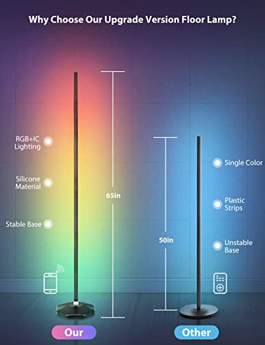 Yikbik Rgb Corner Floor Lamp, 65" Color Changing Led Floor Lamp Bluetooth App Remote Control Music Sync Modern Standing Lamp 16 Million Diy Colors With Heavy Base For Living Room Bedroom Gaming Room #TOP3