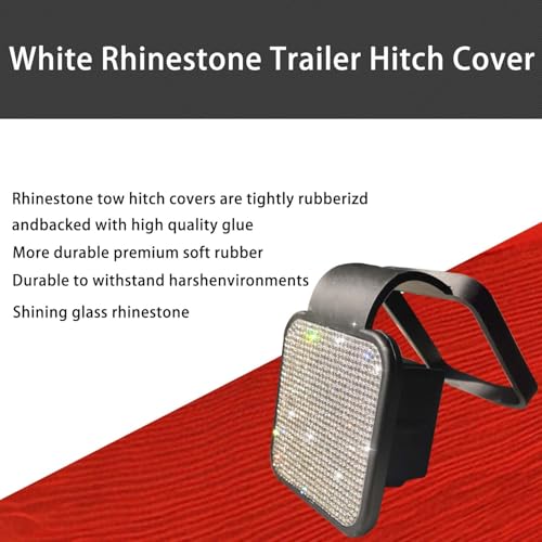 OUCPC Bling Trailer Hitch Cover with White for Any 2\" Receivers- Rubber Hitch Tube Cover Plug Cap - Thumbnail 5