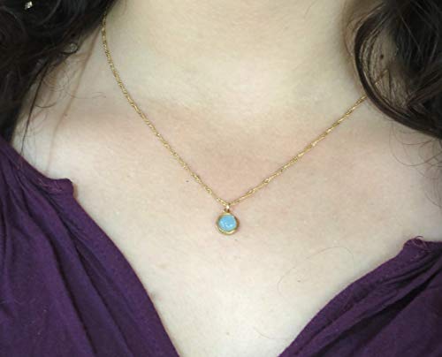 Aquamarine Gold Necklace For Women, Small Round Gold Pendant Necklace With Blue Stone, Minimalist Pendant, Bohemian Jewelry, Gift For Her, March Birthstone #TOP5