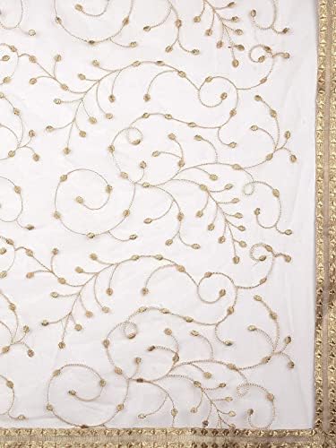 DUPATTA BAZAAR Women's Embroidered Gold Net Dupatta.
