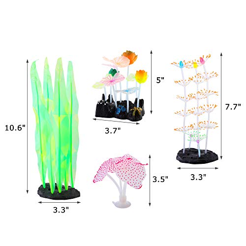 Image of Lpraer 4 Pack Glow Aquarium Decorations Coral Lotus Leaf Anemone Seaweed Simulation Glow Plant Glowing Effect Silicone for Fish Tank Decorations