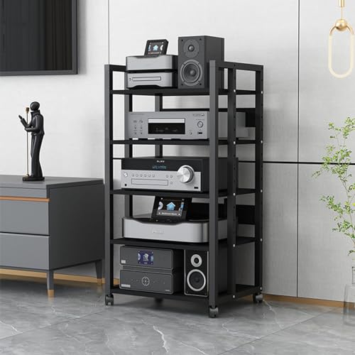 Soporte para amplificador de 5 estantes con ruedas y aislamiento de vibraciones para audio