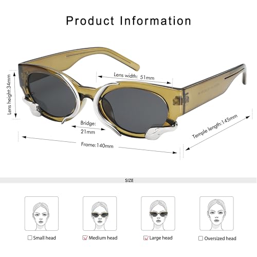 Trendy Sunglasses for Women Men Vintage Narrow Cateye Metal Snake Sunnie Y2k Accessories AP3621