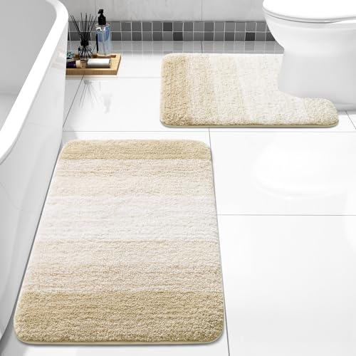 Arotive Bathroom Rugs Sets 2 Piece, Soft Absorbent Microfiber Bath Mats and U-Shaped Contour Toilet Rug, Machine Washable Dry Bath Mats for Bathroom, 24x16 and 24x20, Light Beige by Arotive - Used condition - US$17.53