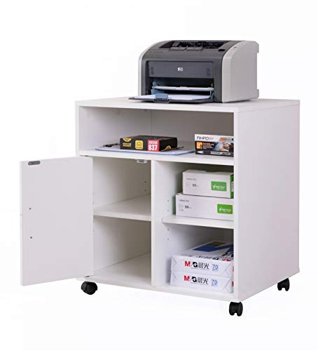 Image of Basicwise Printer Kitchen Office Storage Stand with Casters, White (QI003556.W)