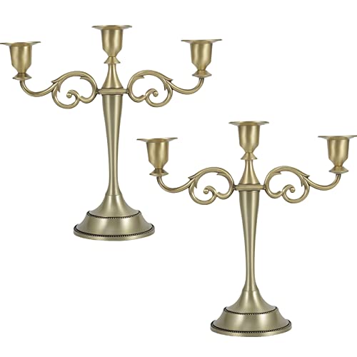 Dyna-Living Candelabra Candle Holder 3-Arm Metal Candelabra Bronze Candlestick Stand For Long Candles Wedding Party Anniversary Tall Candle Holder(2Pcs) #TOP16