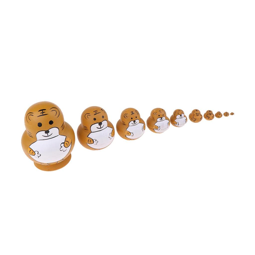 5 Set 10 Stück handbemalte hölzerne russische Nesting-Puppen Babuschka Mini Tiger Geschenk, 10-lagiger Tiger