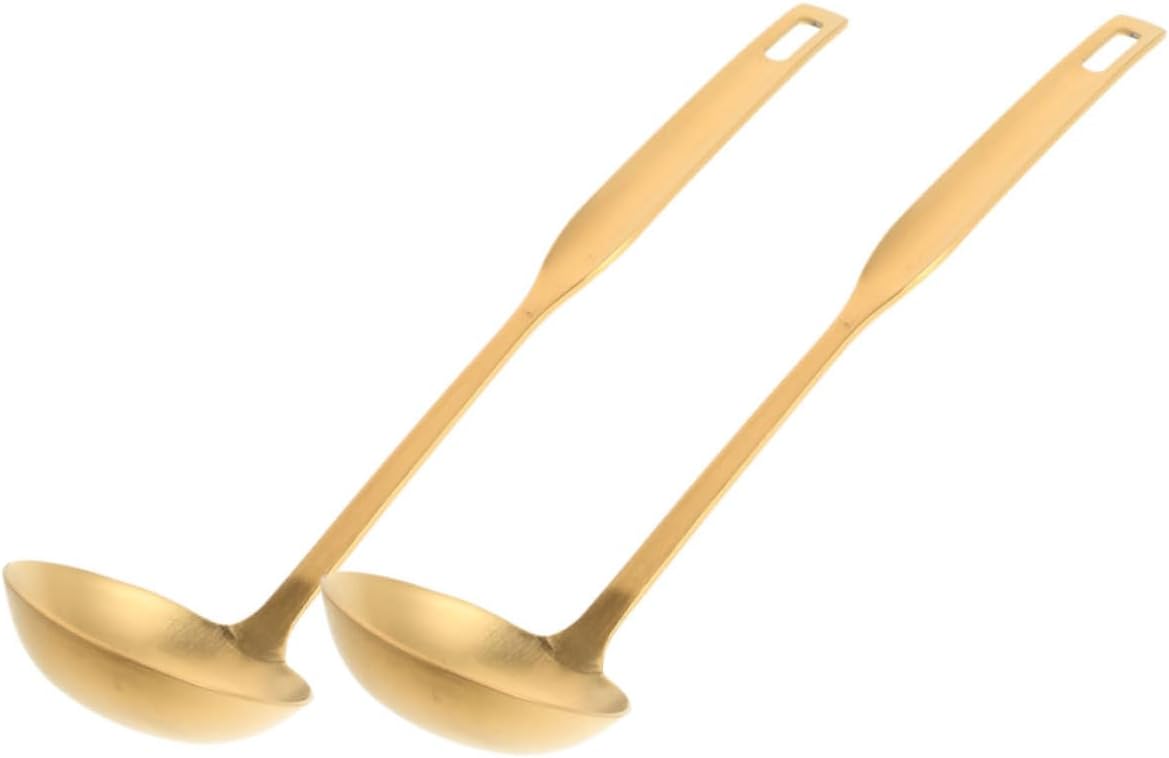 2pcs Soup Ladle Golden Stainless Steel for Hotpot and Stews