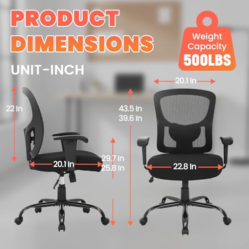 BestOffice Big and Tall Office Chair, 400 lbs Ergonomic Mesh Desk Chair with Lumbar Support and Adjustable armrest Wide Seat Rolling Swivel Task Executive Chair for Home Office (Bl image 7