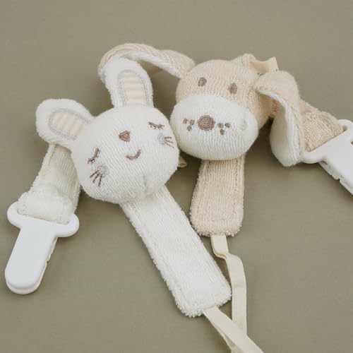 COTTONBEBE Pacifier Clip, 2 Pack Baby Pacifier Holder for Boys and Girls Fits Many Pacifiers & Baby Teething Toys, Ideal Baby Gift (Puppy & Bunny)