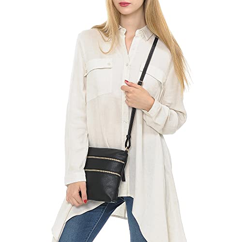 Solene Crossbody Bag Functional Multi Pocket Double Zipper Purse With Adjustable Strap-Wu085(Light Pewter) #TOP7