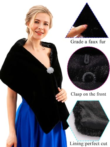 Women's Faux Fur Shawls and Wraps Bridal Wedding Fur Stole Shrug for Bride and Bridesmaid3