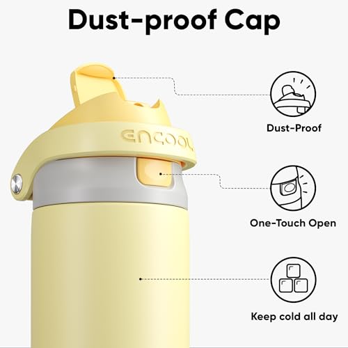 Image of ENCOOL Leakproof Insulated Water Bottle with Straw Dual-Sip Water Bottle Bag-Safe Design for Work, Commute & Gym - Keeps Drinks Cold All Day, 18 oz, Butter Yellow