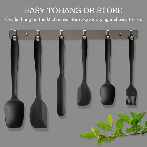 Image of Baskety Silicone Spatula Set - 6 Piece Non-Stick Silicone Spatula Set with Stainless Steel Core - Heat-Resistant Spatula Kitchen Utensils Set for Cooking, Baking and Mixing (Black)
