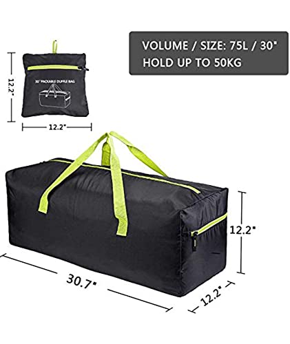 SWISSWELL 75L Travel Duffel Bag Foldable Lightweight Sports Gym Bag with Shoes Carry on Overnight Weekender Luggage