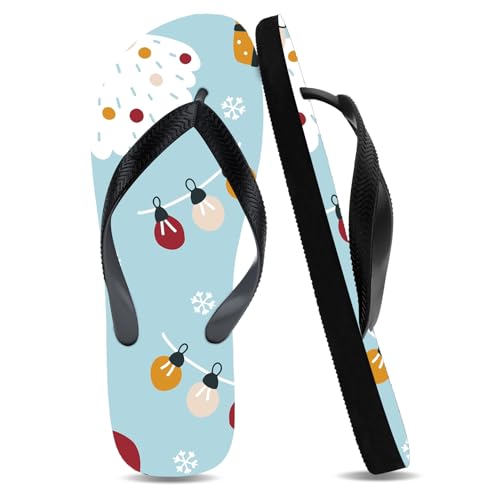 Christmas Flip Flops for Women Men Snowflakes Print Festive Non Slip Summer Thong Sandals Shower Pool Beach Shoes House Casual Waterproof Slides Indoor Outdoor Home Bathroom Slippers