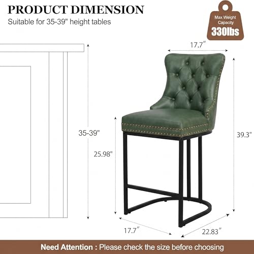 Image of UVV Counter Height Bar Stools Set of 3, 26 inch Modern Barstools with Back, Faux Leather Upholstery Counter Chairs with Metal Legs for Kitchen Island, Bar, Counter, Green
