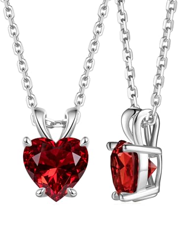 CYW 2 Carat Red Ruby Small Heart Necklace for Women 925 Sterling Silver Solitaire Pendant Necklace
