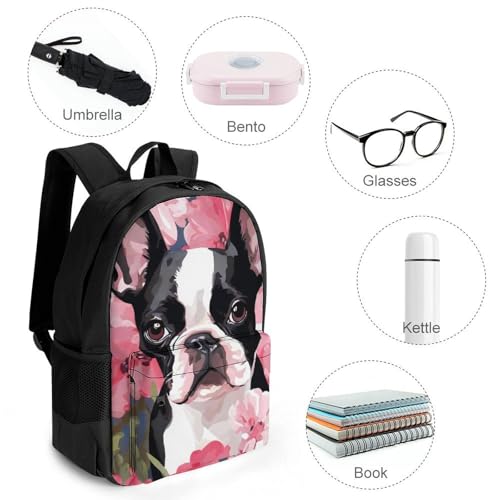 Supdreamc Lightweight Rucksacks for Climbing Outdoors Walking Cycling - Large Capacity Anti-Theft Multipurpose Carry On Bag, Bulldog Pink Flower Art Camping Outdoor Backpack4