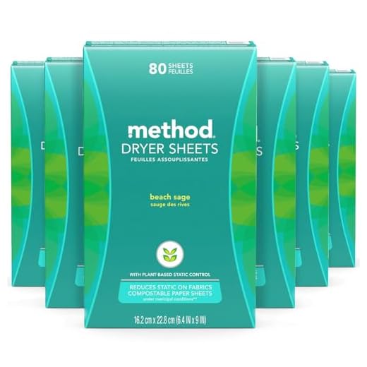 Method Dryer Sheets, Beach Sage, Fabric Softener and Static Reducer, Compostable and Plant-Based Laundry Essentials, 80 Count (Pack of 6)