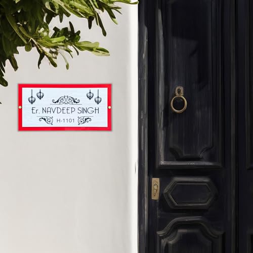 Image of BEE CREATIVE Laser Cutting Customised Name Plate for Home Entrance (Red Rose) | Modern Acrylic Name Plate for Main Door, Indoor Name Board, Stylish Design for Flats, Apartments & Villas