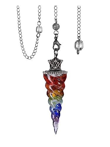 Jovivi Pendule Divinatoire Estorisme de Radiesthésie en 7 Chakras Pierre Naturelle Pendule Résine Cône pour Reiki, Guérison, Méditation, Yoga, Divination