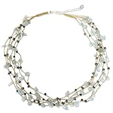 NOVICA Artisan Handmade Cultured Pearl Aquamarine Beaded Necklace Thai Silver Plated Gold Tone Clear Thailand Birthstone [necklace 21.25 in L x 0.8 in W Extender 1.6 in L] ' Afternoon Sigh'